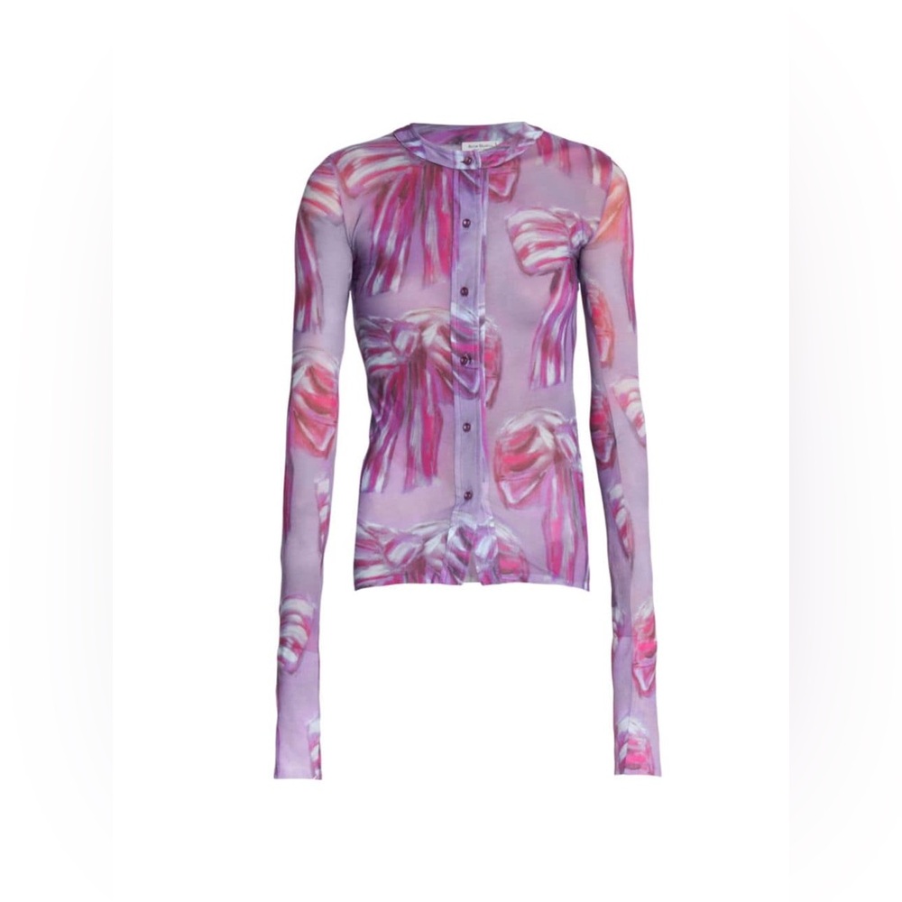 Acne Sheer Lilac and Pink Printed Button-Up Top